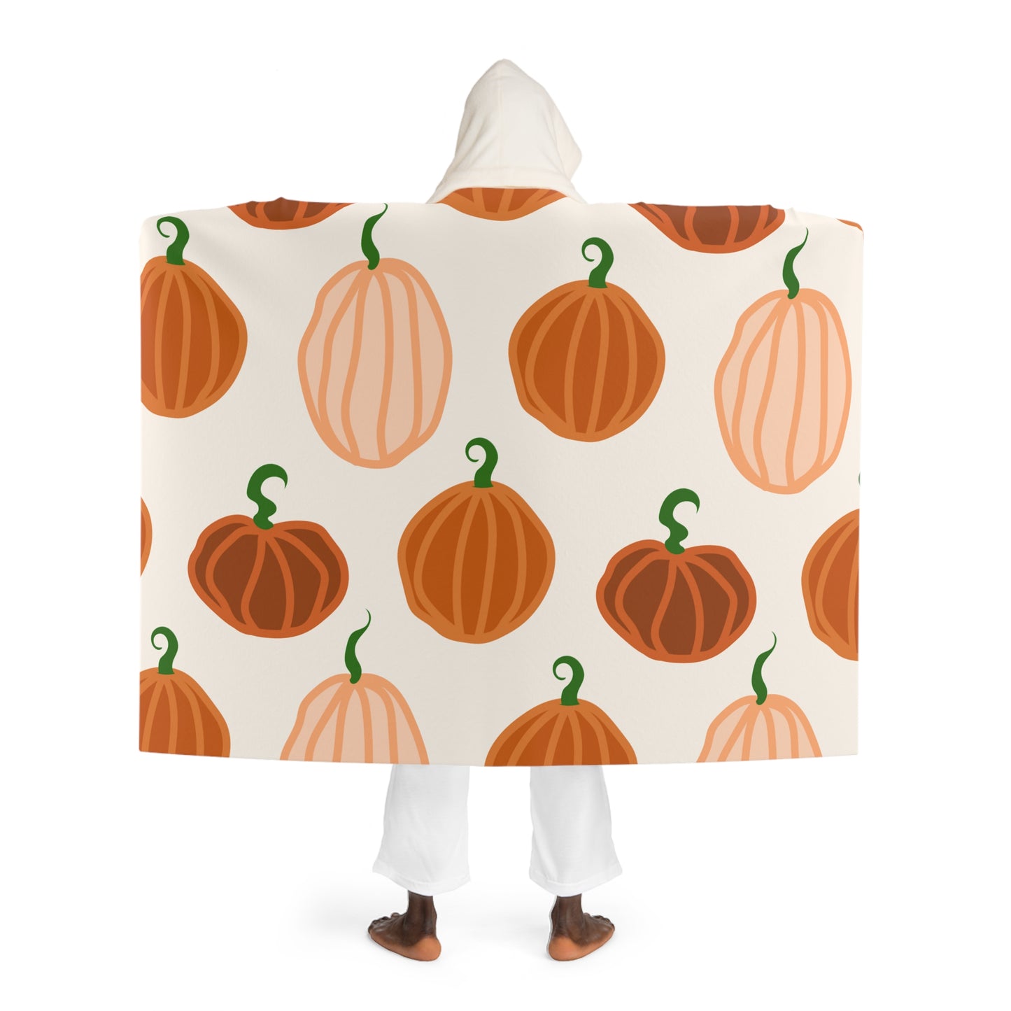 Cozy Hooded Sherpa Fleece Blanket for Fall, Pumpkin Design, Perfect for Snuggling, Great for Halloween and Thanksgiving, Ideal Gift