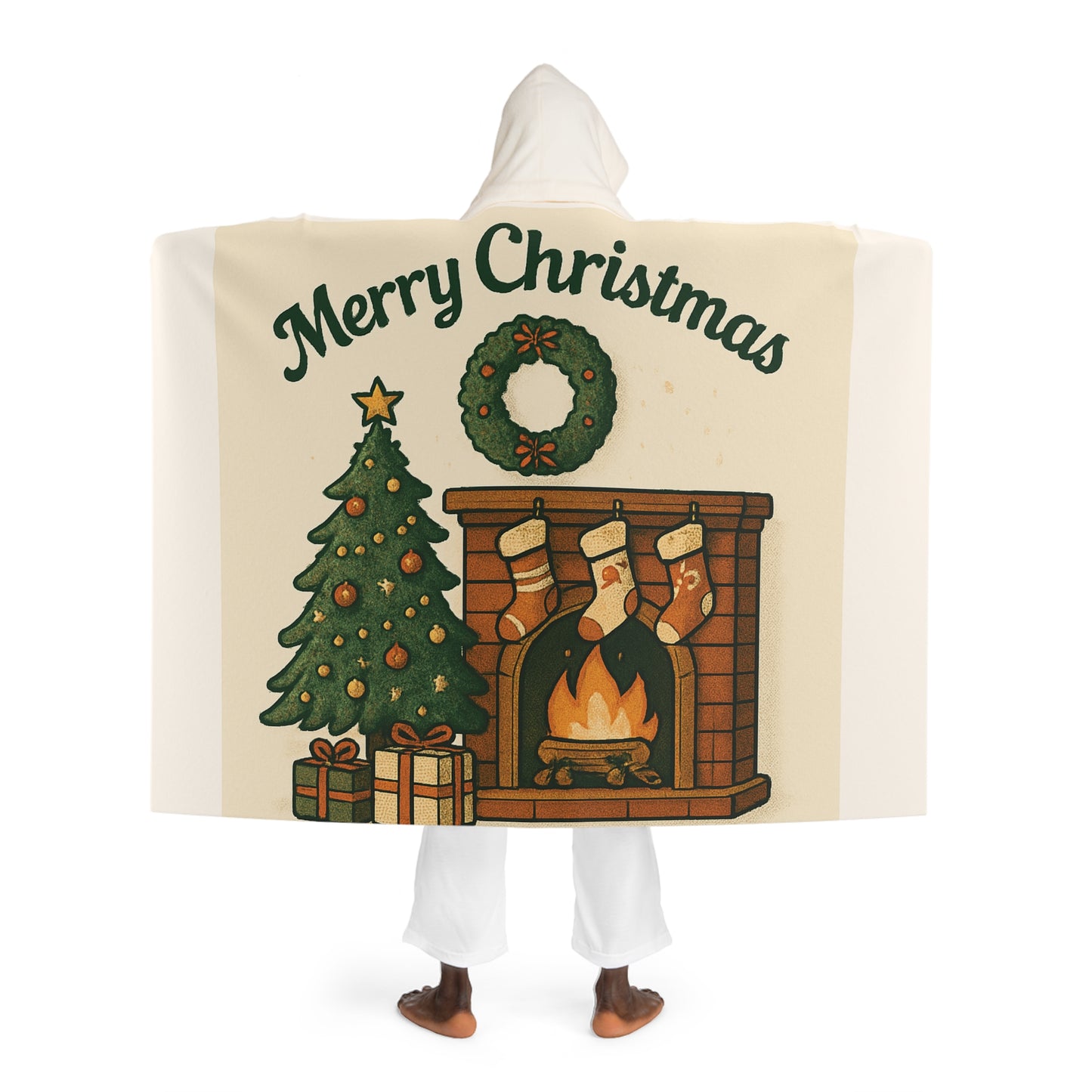 Holiday Hooded Sherpa Fleece Blanket – Cozy Christmas Tree & Fireplace Throw