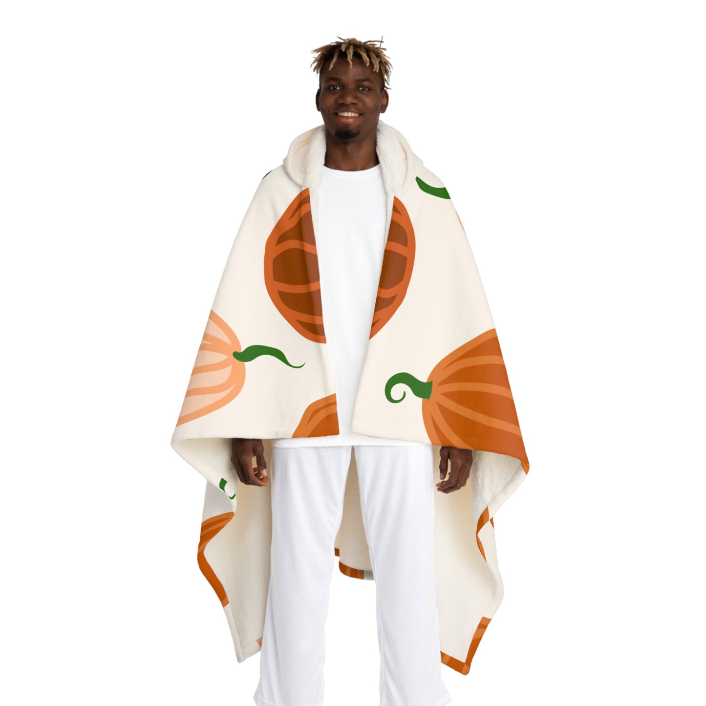 Cozy Hooded Sherpa Fleece Blanket for Fall, Pumpkin Design, Perfect for Snuggling, Great for Halloween and Thanksgiving, Ideal Gift